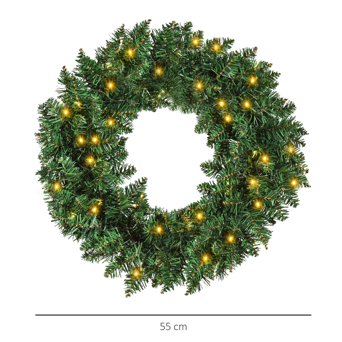 55cm Battery-Operated Christmas Wreath – 50 LED