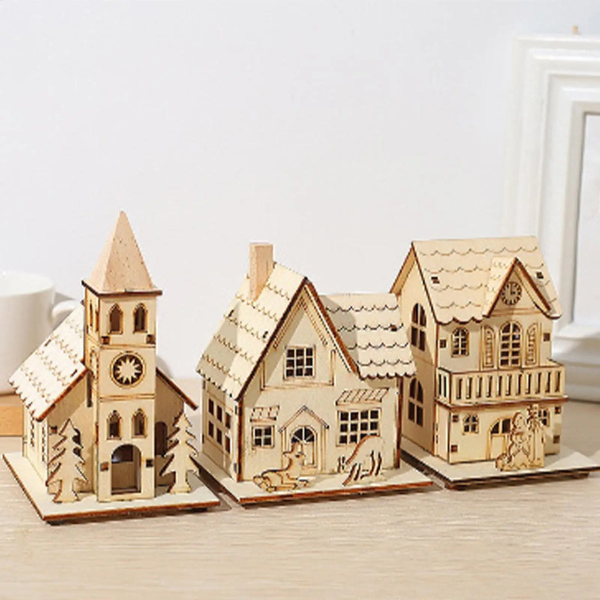 Light-Up Wooden Christmas Village Houses