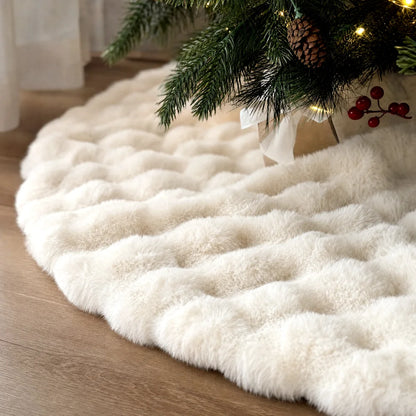120cm Faux Fur Christmas Tree Skirt – Plush White