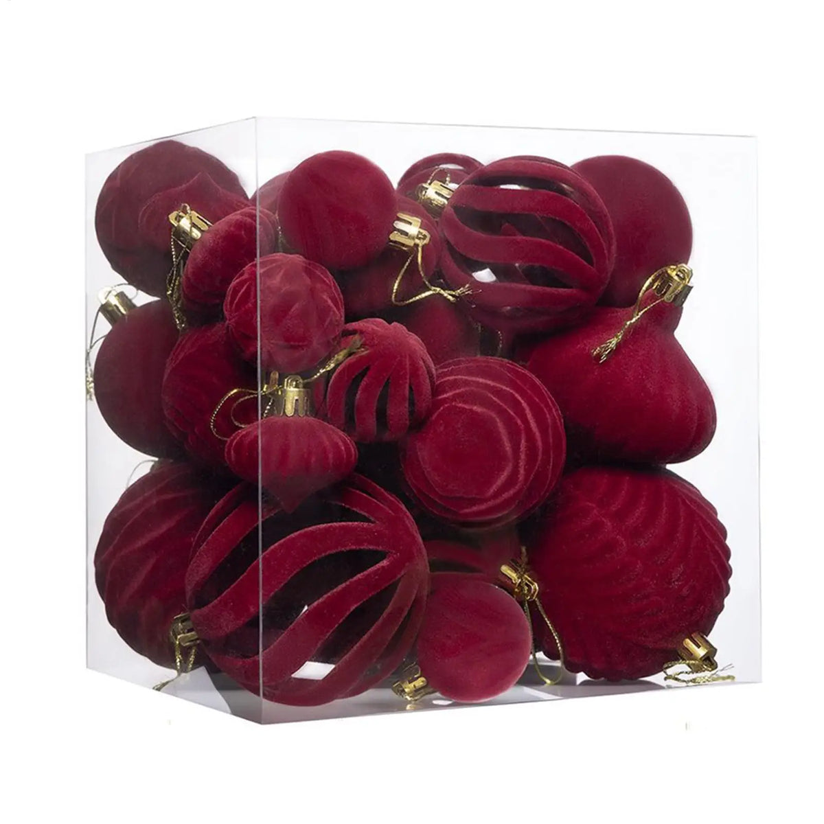 36-Piece Velvet Christmas Ornament Set – Burgundy